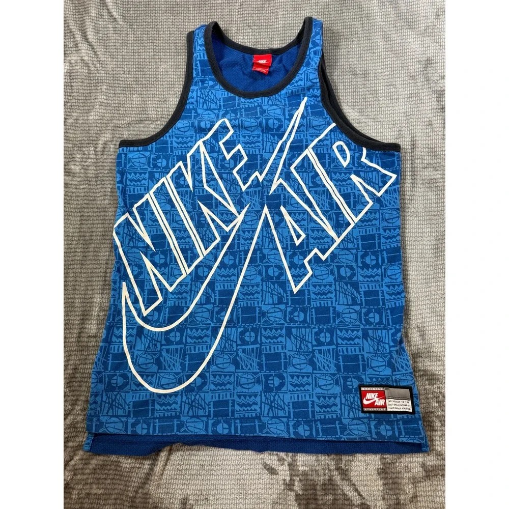 Nike Air Boys Large Blue Geometric‎ Print Sleeveless Basketball Tank Top Mesh L